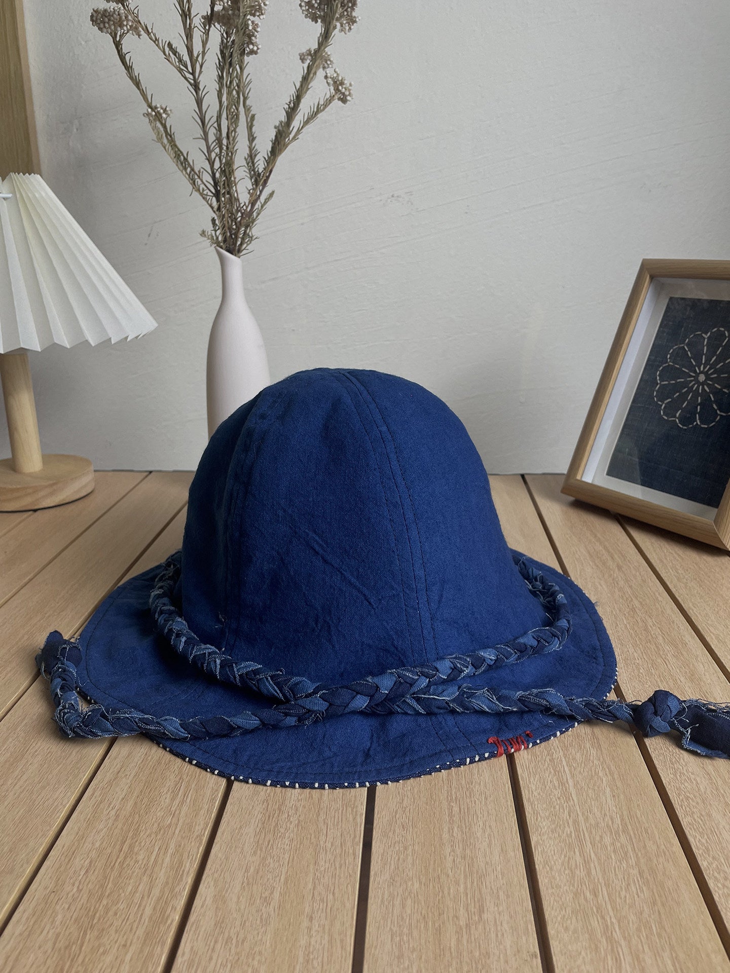 Indigo Sashiko Tulip Bucket Hat – Japanese Artisan Outdoor Fisherman Hat