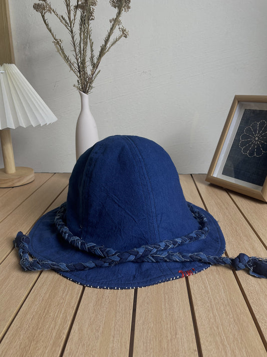 Indigo Sashiko Tulip Bucket Hat – Japanese Artisan Outdoor Fisherman Hat