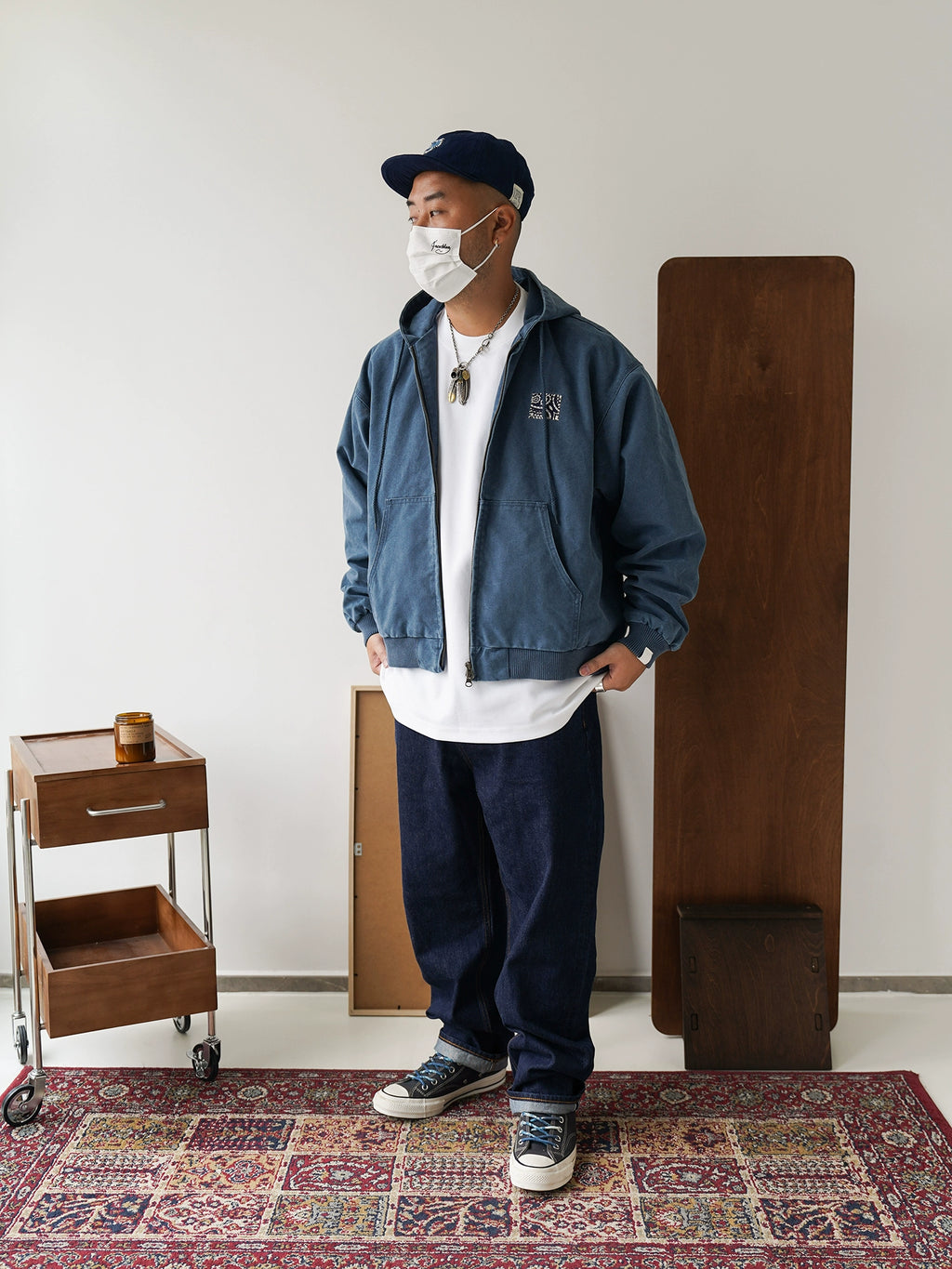 Japanese retro original handmade sashiko embroidery sashiko blue dye indigo worker cap