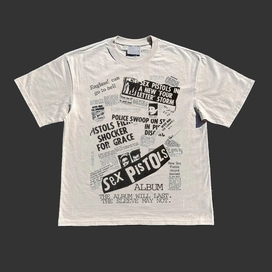 220GSM Punk Rock Graphic T-Shirt - Loose Fit Retro Streetwear Short Sleeve Tee for Men