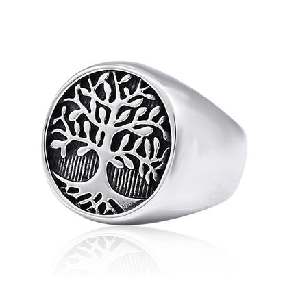 Tree of Life Titanium Steel Ring – Nordic Viking Engraved Men's Statement Ring