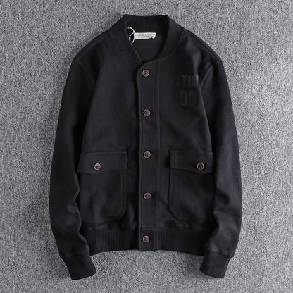 Heavy Knit Embroidered Button Baseball Jacket – American Vintage Workwear Unisex – Coats Jackets | japanese streetwear | vintage workwear | unisex | Yamalinclothes