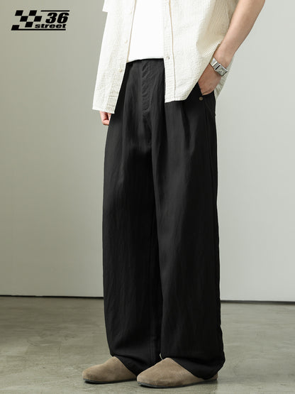 Draped Lyocell Wide Leg Pants – Loose Straight Tencel Linen Summer Ice Silk Slacks for Men – Japanese vintage | yamalin clothes | Yamalinclothes