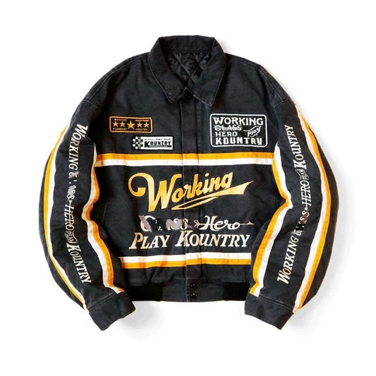 correct version Japanese batik embroidered biker long-sleeved padded jacket