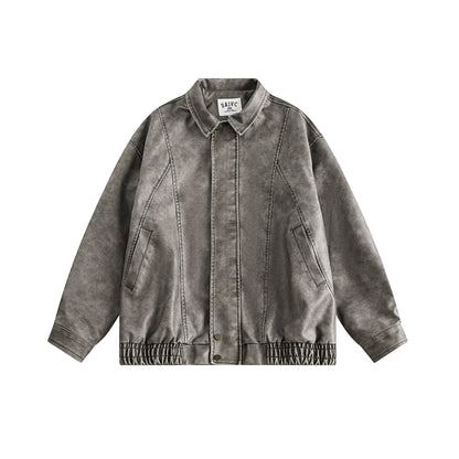 American Vintage PU Leather Moto Jacket – Unisex Loose Biker Coat