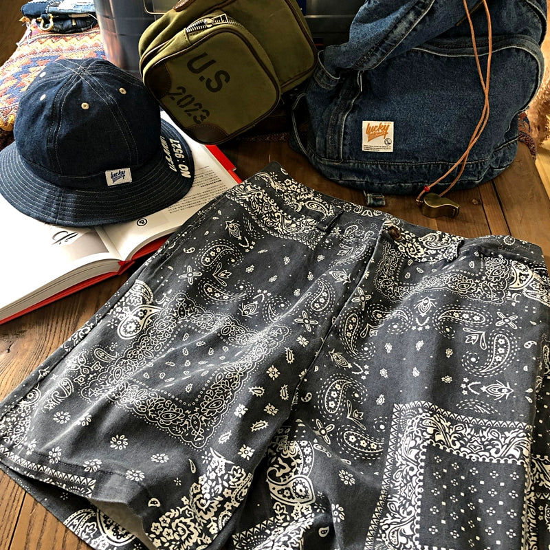 Summer Japanese men's washed charcoal gray cashew flower loose casual shorts men's youth five-point pants beach pants tide