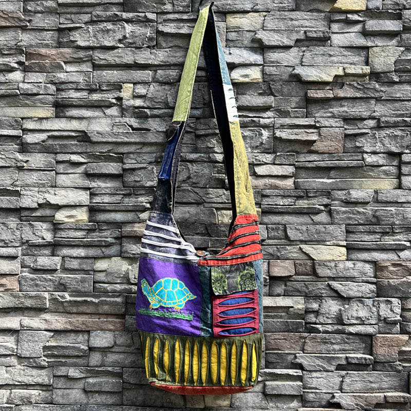 Nepal Indian washed cotton bag, old style, hippie shoulder bag for men and women