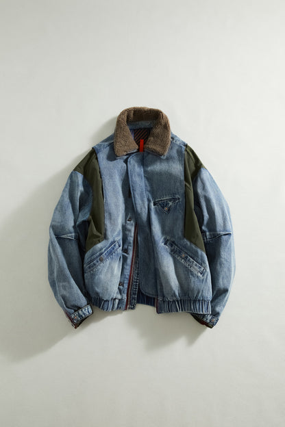 Heavyweight Washed Deconstructed Down Denim Jacket – Oversized Unisex