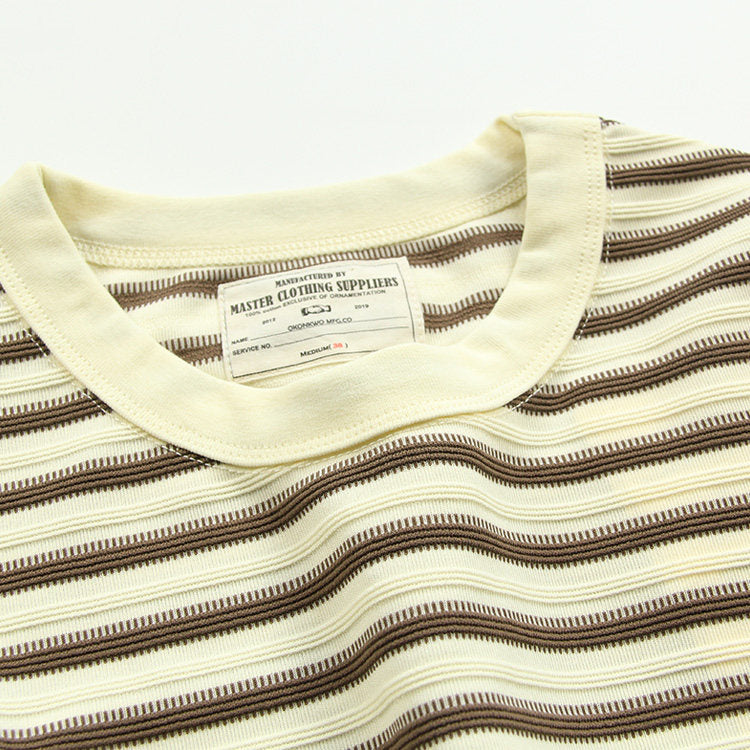 American retro heavy jacquard stripe short sleeve male Ami Ka drape contrast loose crew neck casual T-shirt tide | Japanese vintage | yamalin clothes | Yamalinclothes