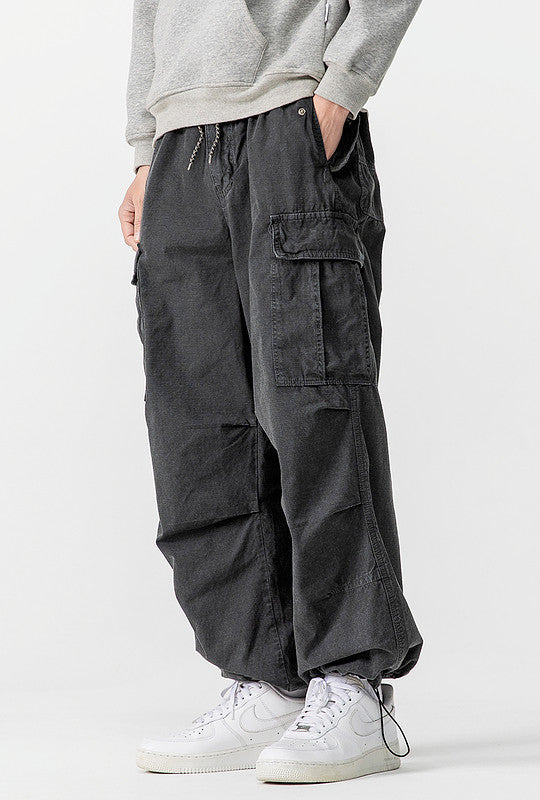Heavyweight Washed Cargo Pants – Loose Straight Leg Men's Workwear Trousers
