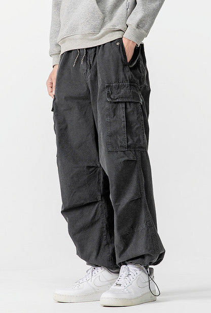 Heavyweight Washed Cargo Pants – Loose Straight Leg Men's Workwear Trousers