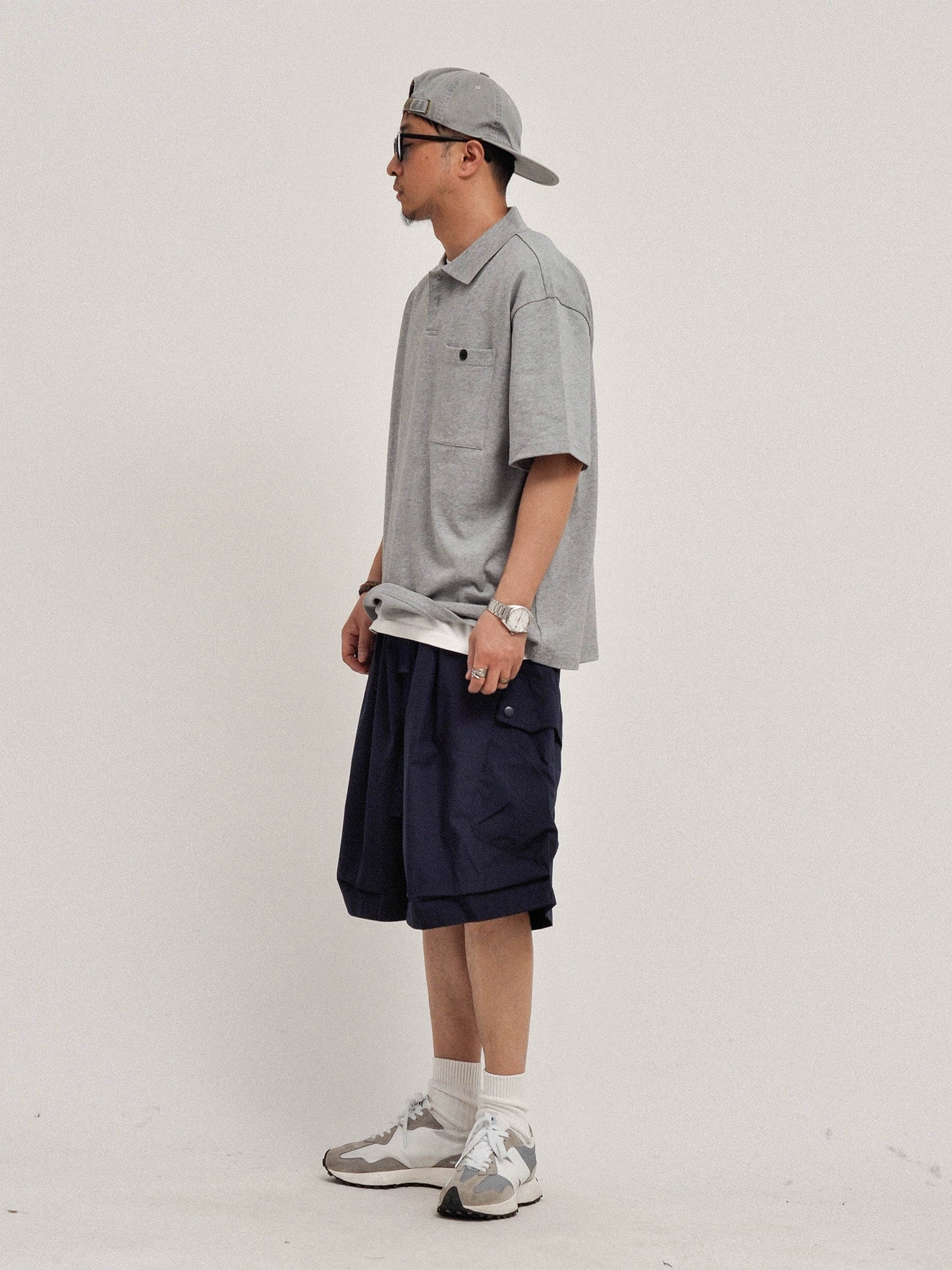 Correct version! Richao heavy 300g piqué loose silhouette cityboy solid color short sleeve polo shirt men
