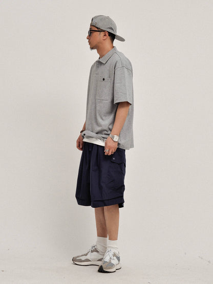 Correct version! Richao heavy 300g piqué loose silhouette cityboy solid color short sleeve polo shirt men