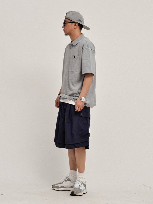 Correct version! Richao heavy 300g piqué loose silhouette cityboy solid color short sleeve polo shirt men