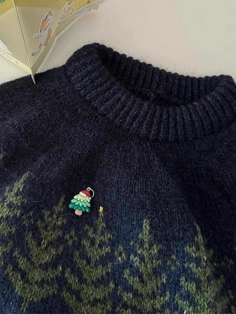 Navy Blue Jacquard Knit Sweater Jacket - European Industrial Chic (Women)