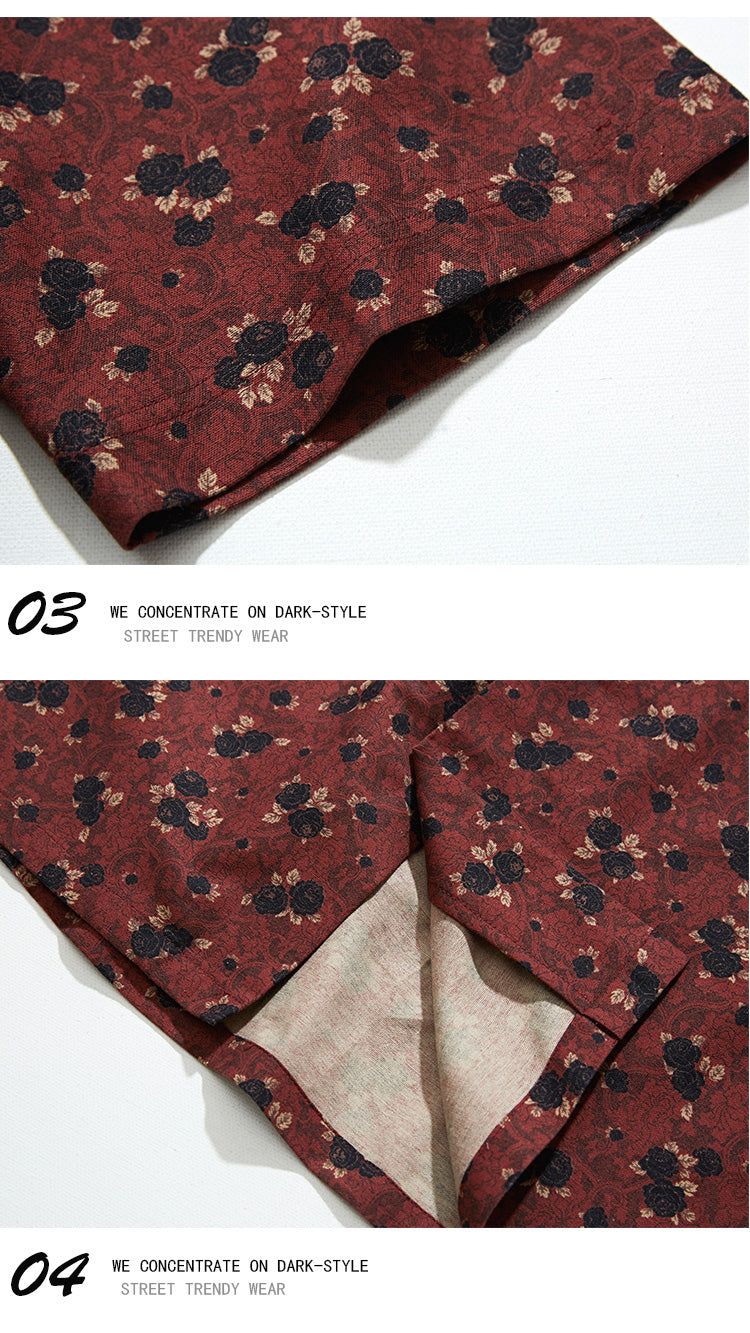 retro Hong Kong style floral full print Cuban collar men's handsome floral shirt summer cotton short sleeve shirt