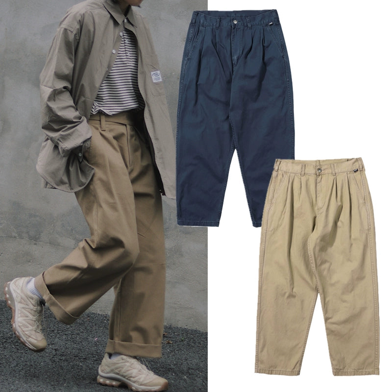 Loose casual straight pants washed solid color frock pants