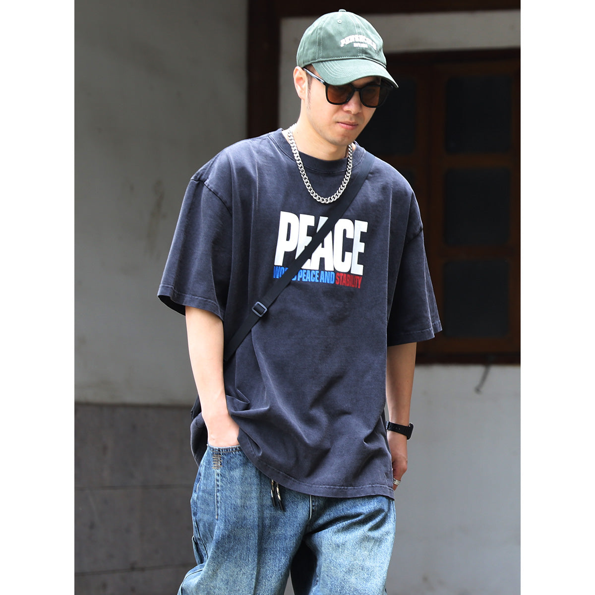 320G American Heavy Cotton Short Sleeve T-Shirt Men's Summer Fashion Brand European and American Retro Print Half Sleeve Sleeve T-shirt Top
