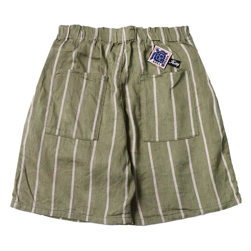 Japanese retro trend cotton and linen adjustable elastic casual shorts