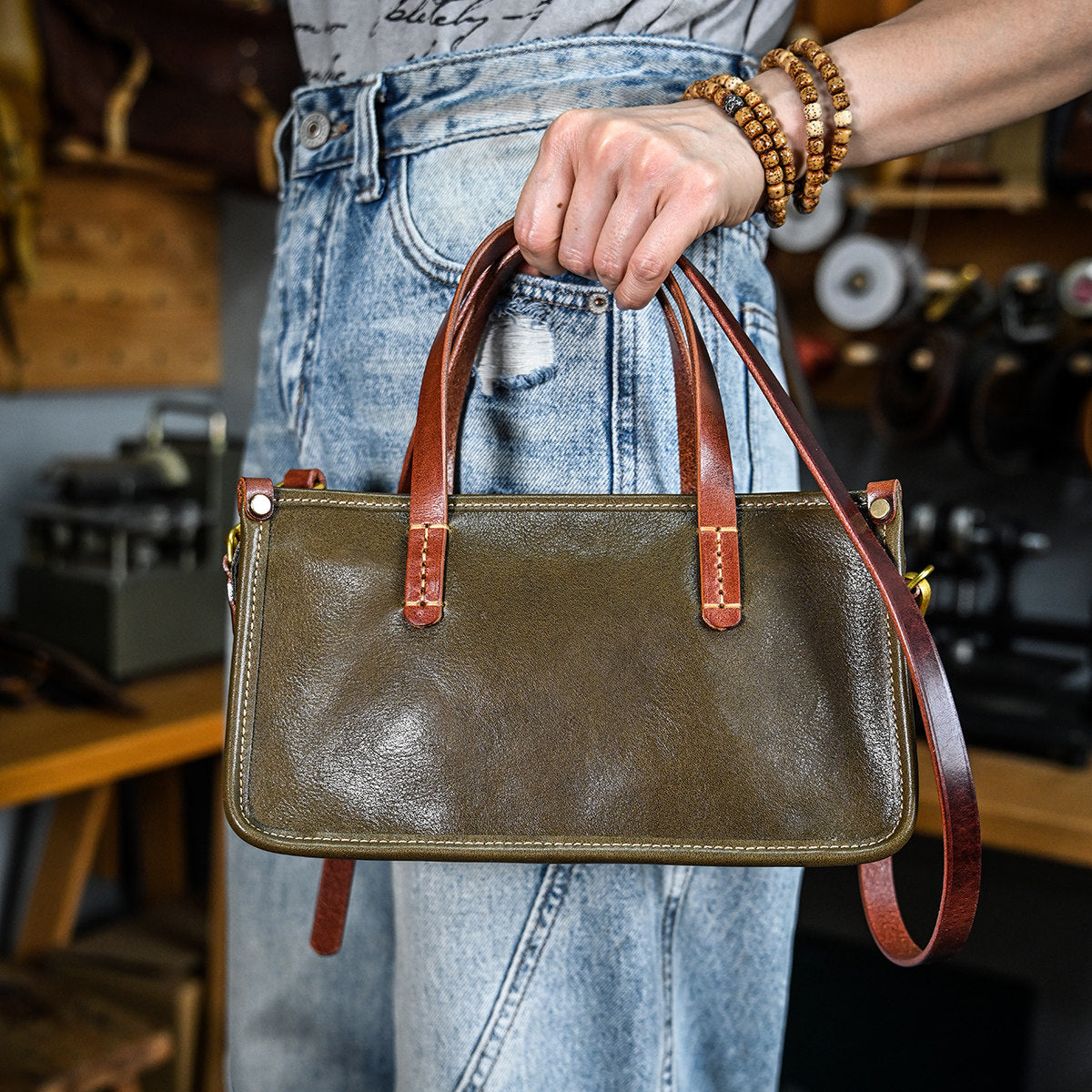 Vintage bags, niche soft leather handmade bags, leather small square bags, women's crossbody wide straps, top layer cowhide tote bags – Japanese vintage | yamalin clothes | Yamalinclothes