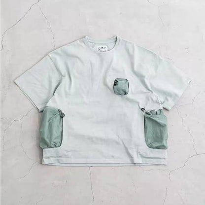 Mountain Functional Large Pocket Drop Shoulder T-Shirt - Loose Casual Outdoor Crew Neck Short Sleeve Tee for Men