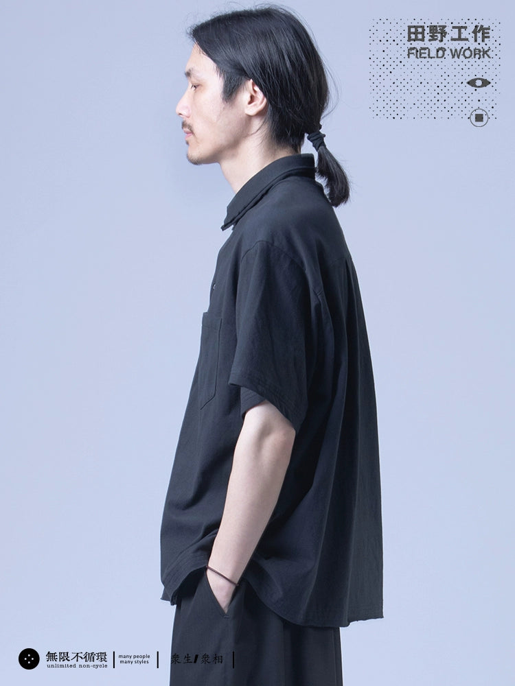 Original men's retro fringe lapel casual loose knit short sleeve shirt