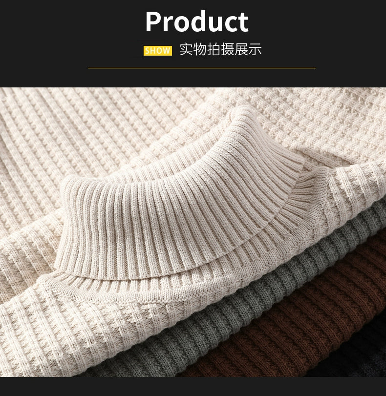 Temperament turtleneck sweater men's winter thickened and versatile solid color trend underwear with a base knit