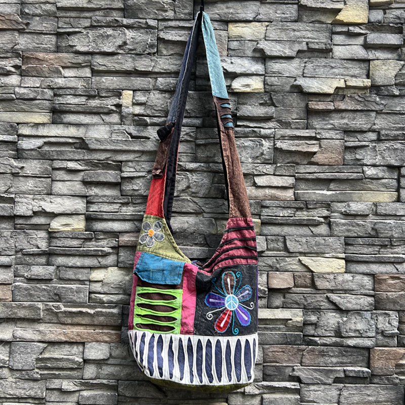 Nepal Indian washed cotton bag, old style, hippie shoulder bag for men and women