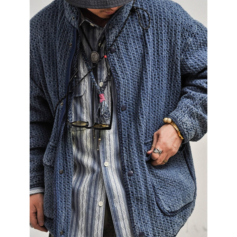 Vintage-Wash Stand-Collar Denim Jacket – Japanese Retro Pocket Coat