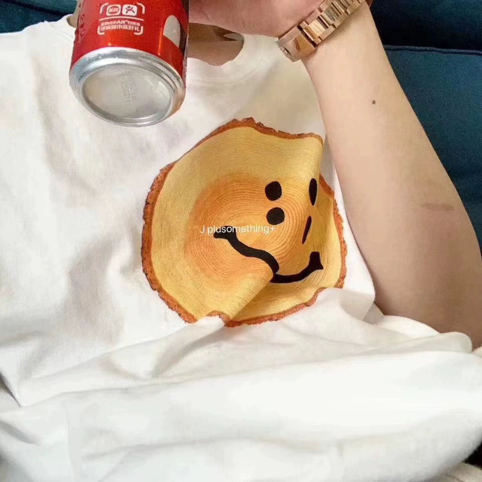 Four-eye smiley face tree stump annual ring casual day tide sleeveless T-shirt vest