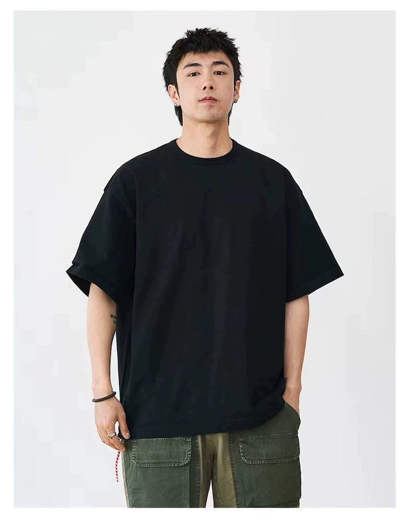 Japanese summer heavy 320g short-sleeved T-shirt small red rope city boy short tee