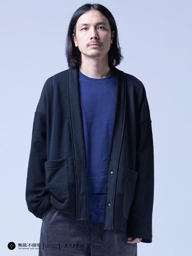 Original design men's terry stitching casual loose raw edge knitted jacket N