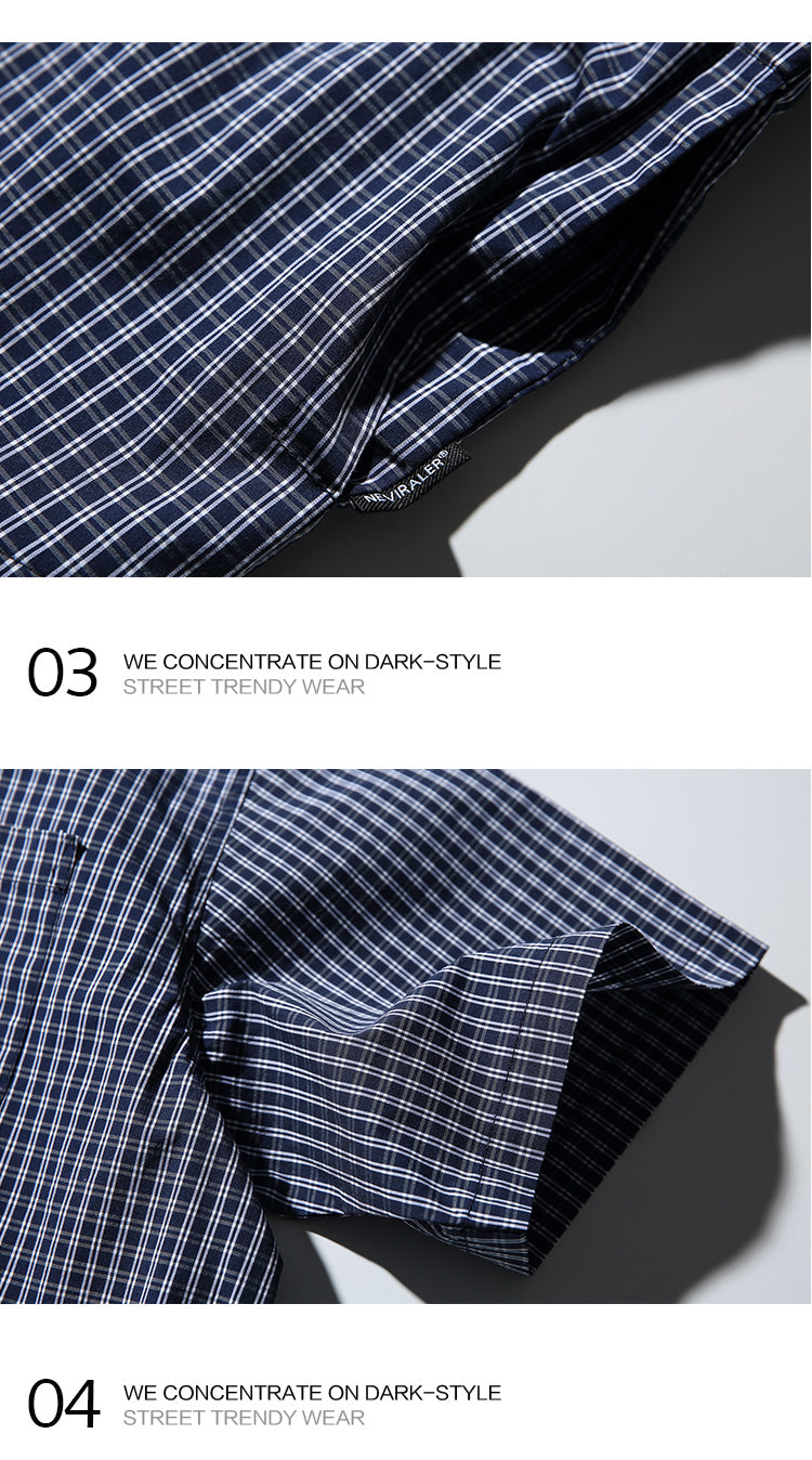 Japanese cityboy plaid lapel short-sleeved shirt boys Korean commuter silhouette trendy brand shirt