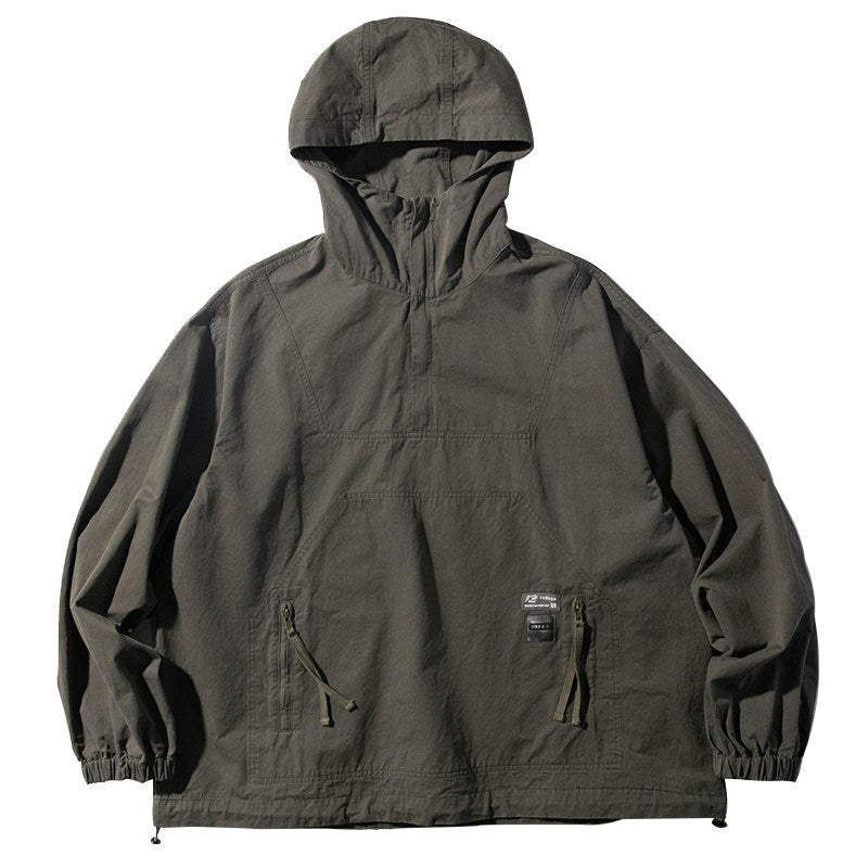 Washed Hooded Half-Zip Pullover Jacket – Japanese Vintage Oversized Unisex
