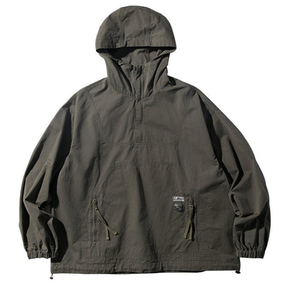Washed Hooded Half-Zip Pullover Jacket – Japanese Vintage Oversized Unisex