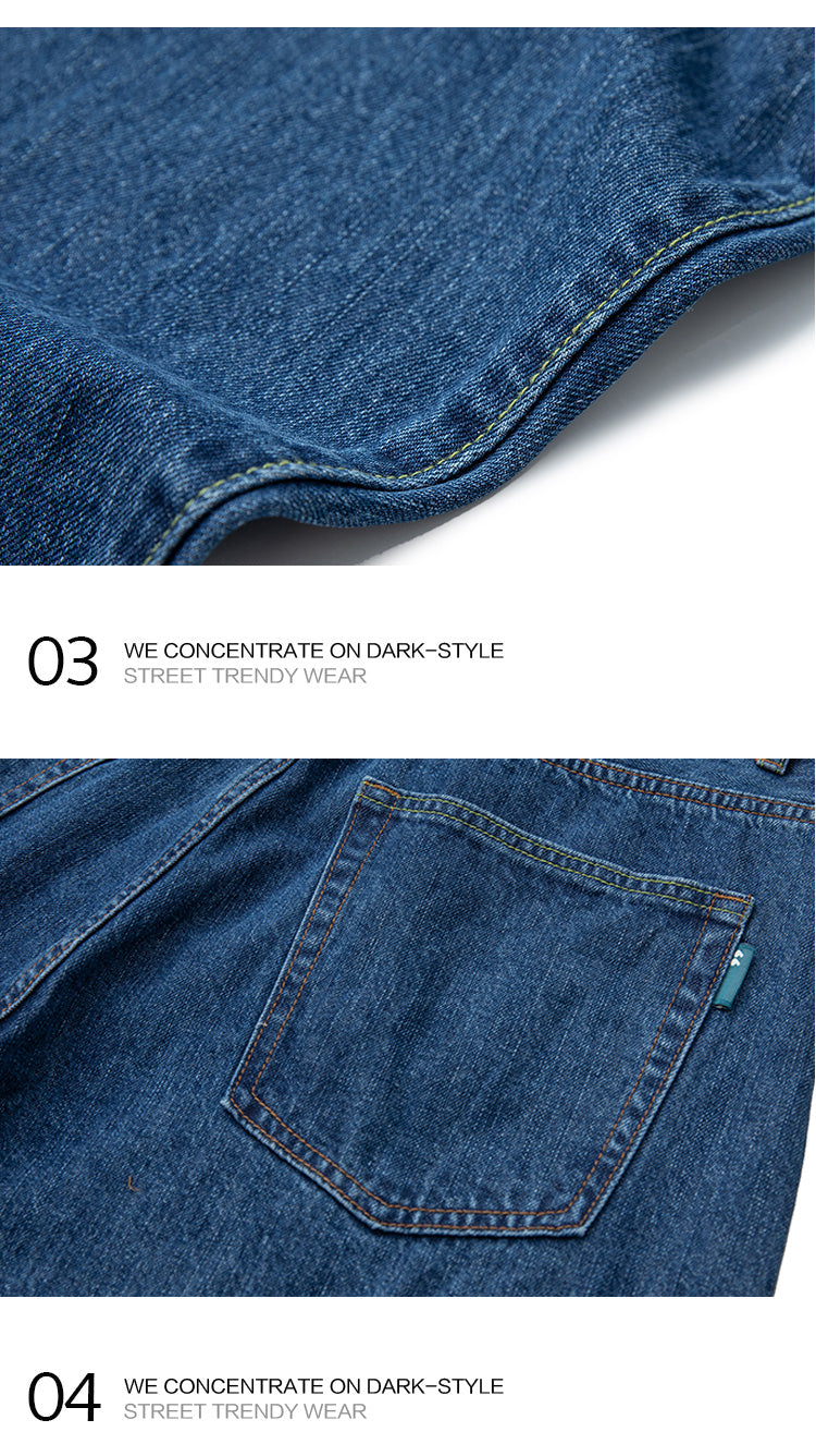 Japanese vintage distressed drawstring straight jeans men's autumn versatile handsome youth wide-leg pants