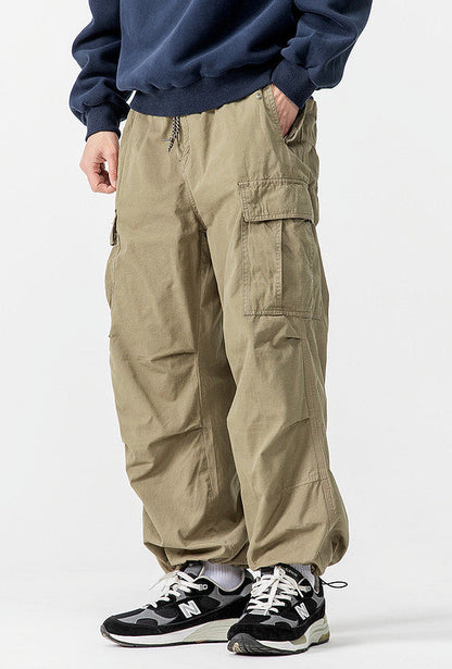 Heavyweight Washed Cargo Pants – Loose Straight Leg Men's Workwear Trousers