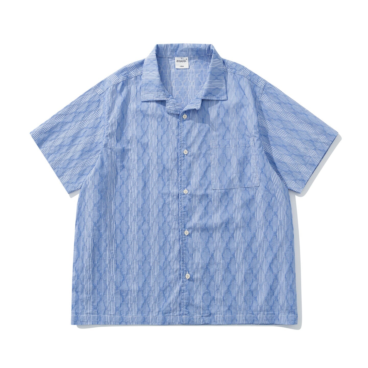 Diamond Texture Striped Short Sleeve Shirt – Loose Unisex Casual Summer
