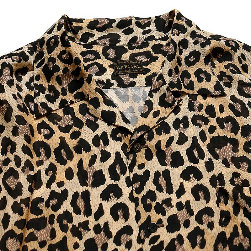 Japanese casual leopard print Hawaiian print Cuban collar loose short-sleeved shirt