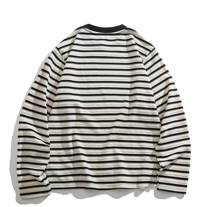 Japanese Vintage Textured Stripe Long-Sleeve T-Shirt – Relaxed Unisex Base Layer
