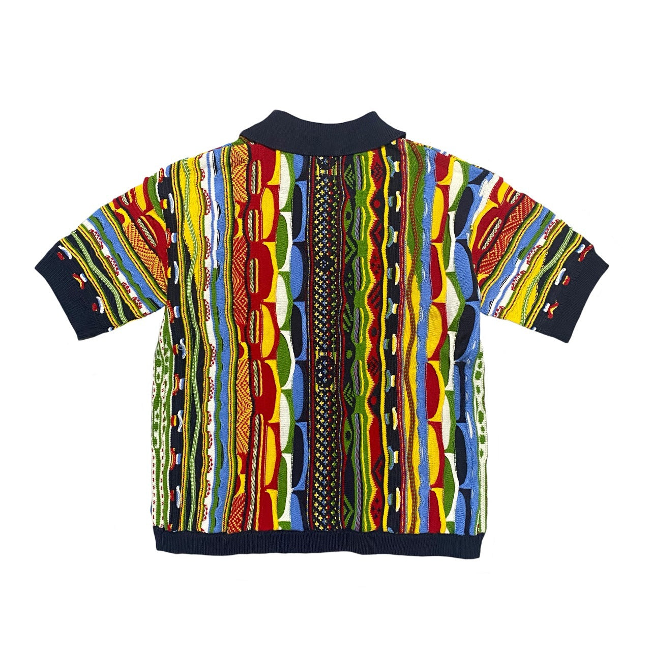 Vintage Loose Lapel Jacquard Bitter Melon Pattern Niche Knit Polo Shirt Short Sleeve Cross Border Menswear