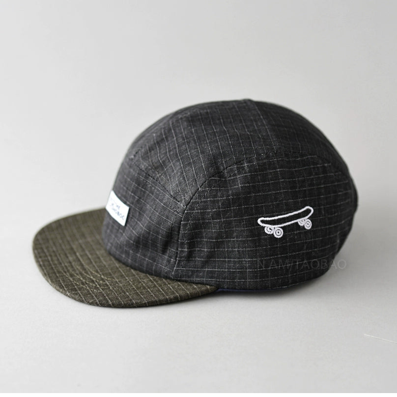 Spring new retro check, color-block flat-brimmed baseball caps, unisex casual and versatile sunshade peaked hat tide