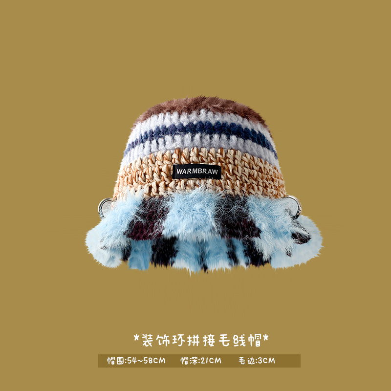 Japanese designer joint retro knitted wool hat warm plush fisherman hat