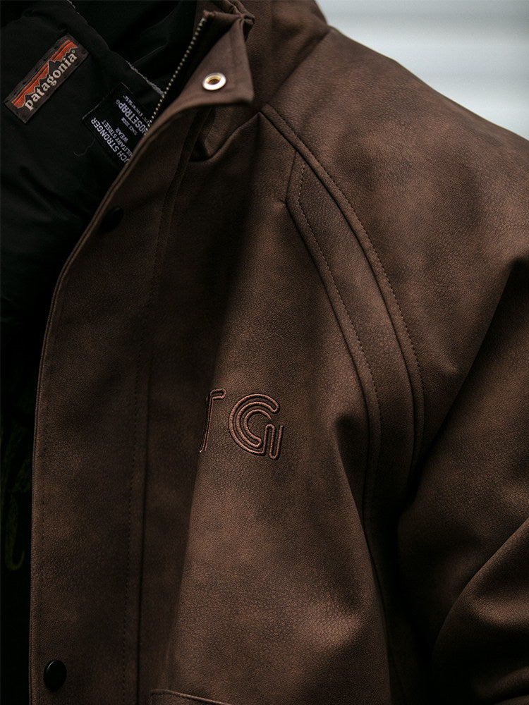 Embroidered Stand Collar Leather Jacket – American Retro Thickened Windproof Unisex – Coats Jackets | japanese streetwear | vintage workwear | unisex | Yamalinclothes