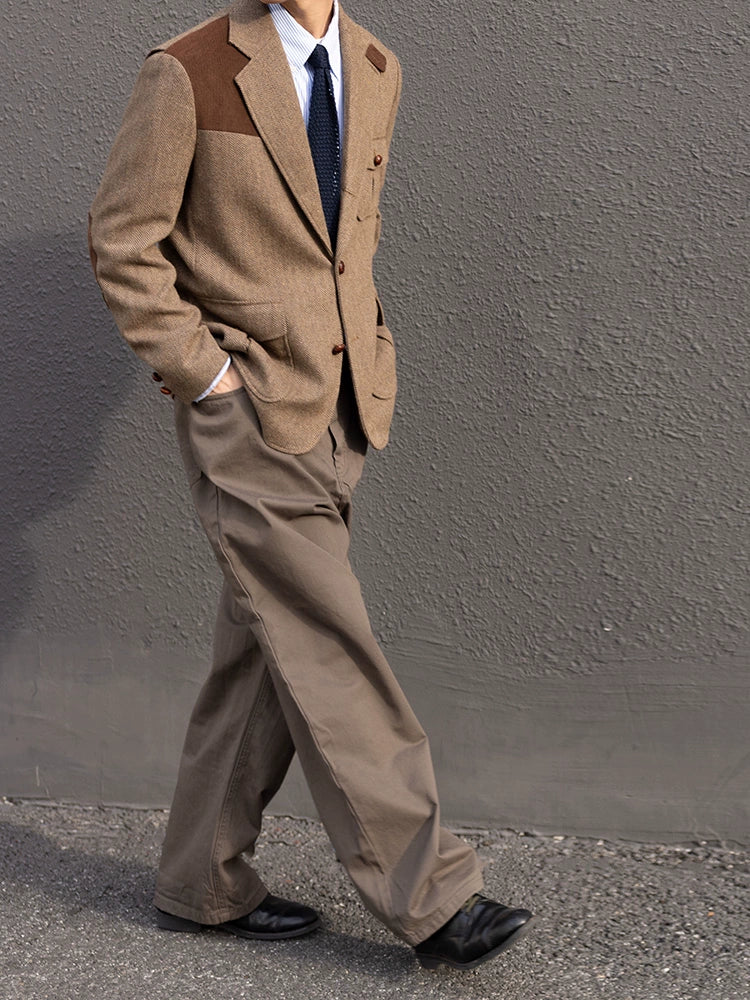 hunting jacket Japanese vintage herringbone single-breasted casual suit casual wear autumn and winter ivy suit