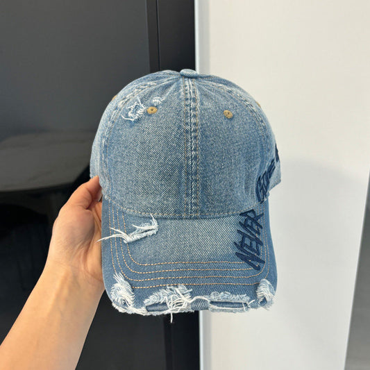 Washed Distressed Denim Baseball Cap – Embroidered Adjustable Unisex