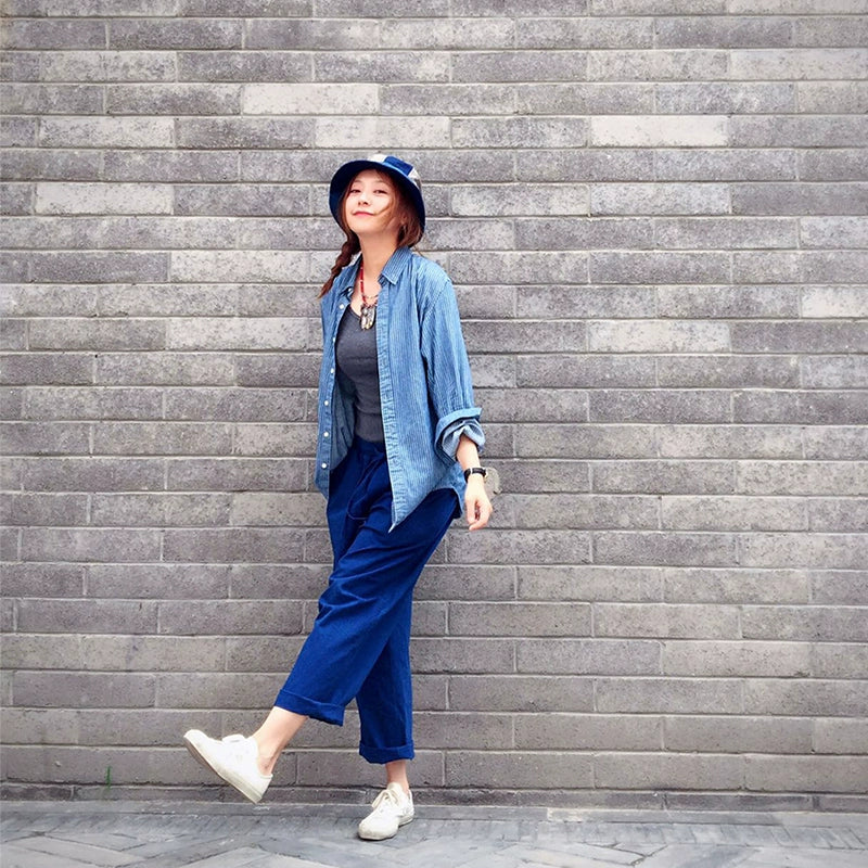 Handmade ancient method plant dyeing multi-plant dyeing splicing fisherman hat flat-top basin hat