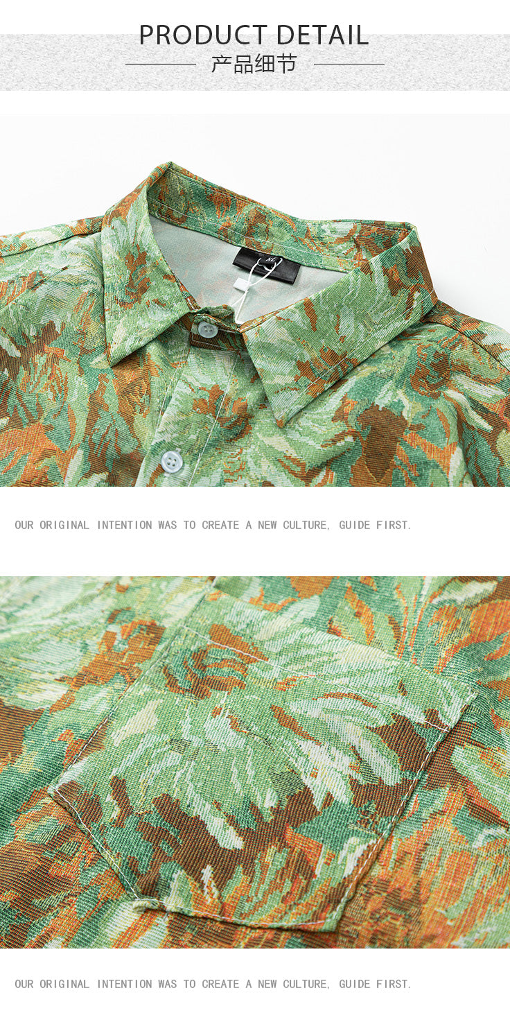 vintage vintage Hawaiian oil painting short sleeve floral shirt men's Thai high-quality handsome shirt