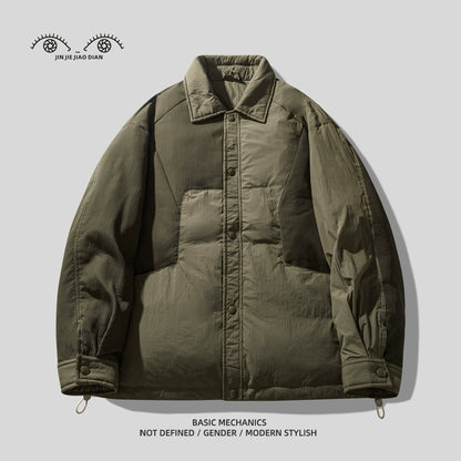 Vintage Patchwork 90% Duck Down Shirt Jacket – Contrasting Texture (Unisex)
