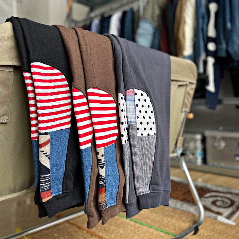 Japanese retro heavy high-gram weight cotton pants ethnic style water drop splicing elements men's elastic waist casual pants